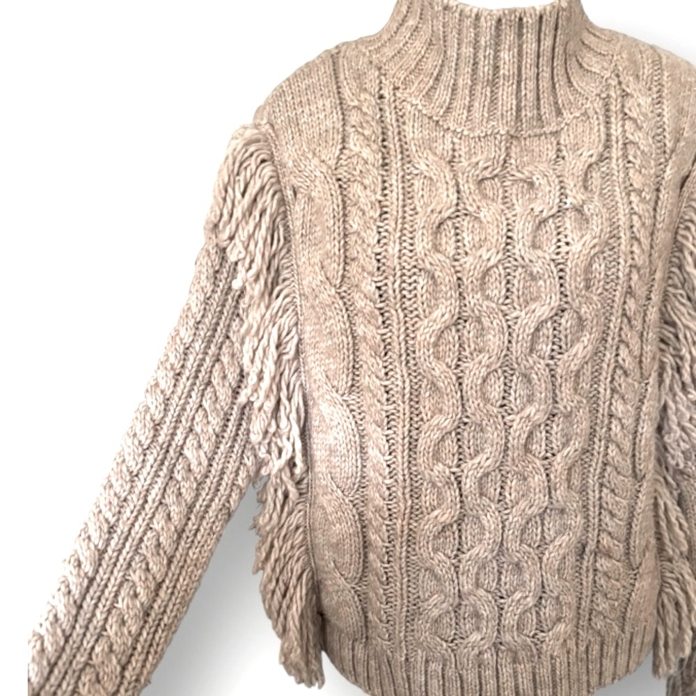 Universal Thread Chunky Cable Knit Fringe Mock Neck Western Style Sweater Size M - Picture 6 of 9